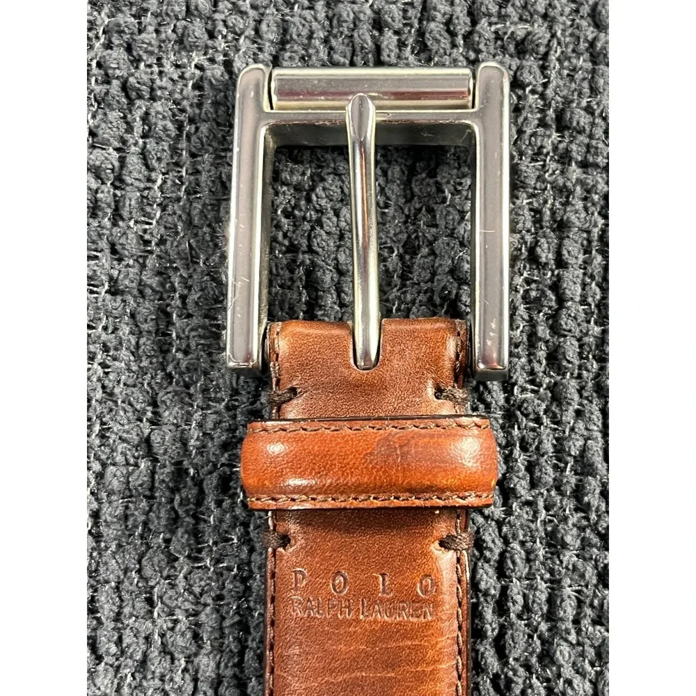 Polo Ralph Lauren Brown Italian Leather Belt Silver Buckle Mens Size 38 95